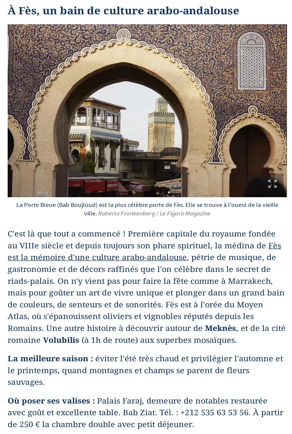 Le Figaro Travel - مراجعة صحفية لقصر فراج